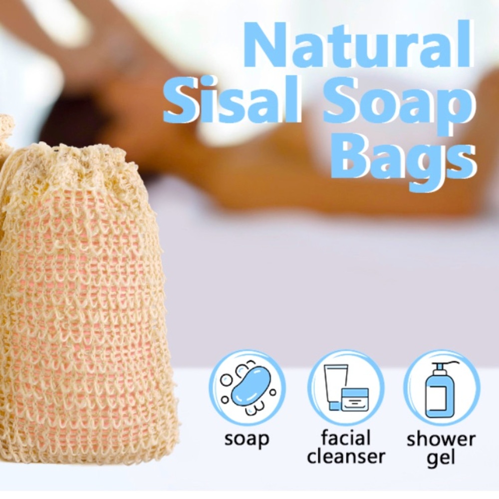 Mesh Natural Sisal Soap Saver Bag with Drawstring
